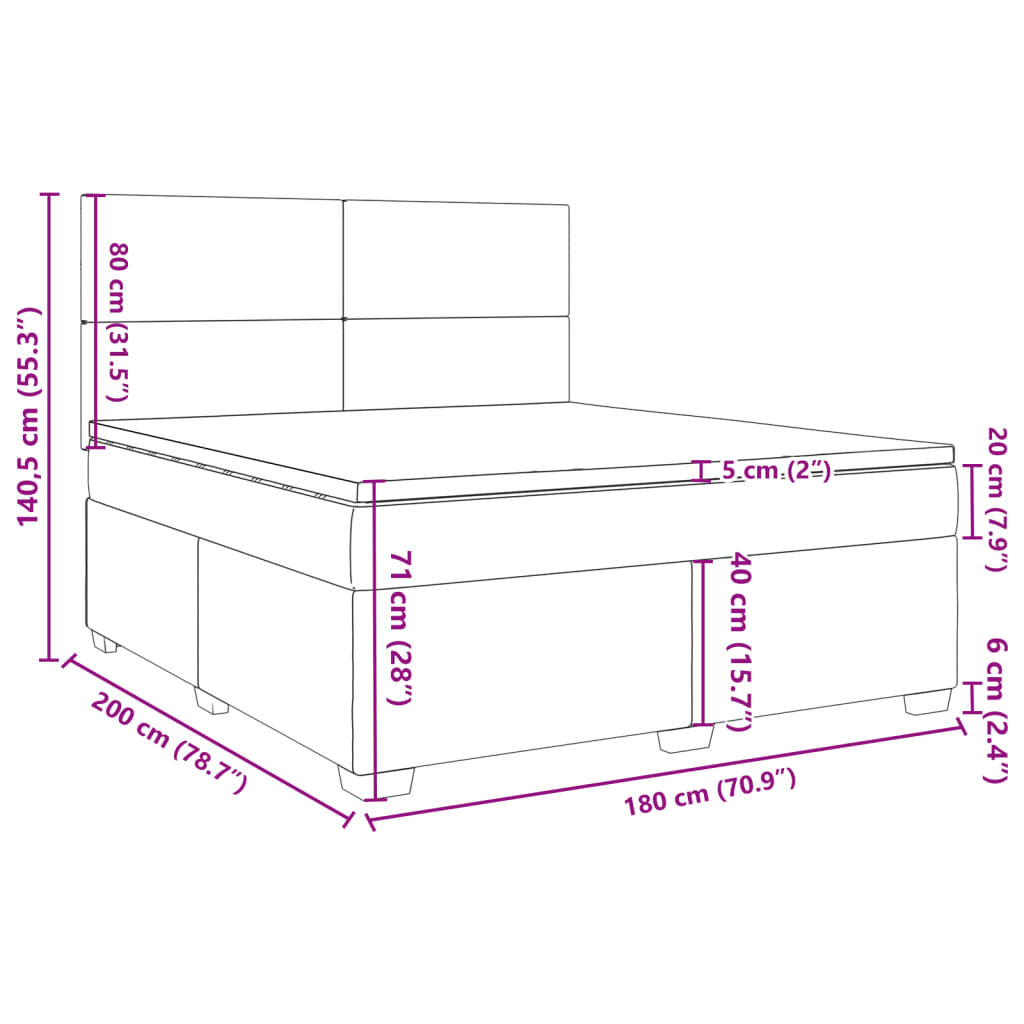 vidaXL Κρεβάτι Boxspring με Στρώμα Σκούρο Καφέ 180x200 εκ Υφασμάτινο