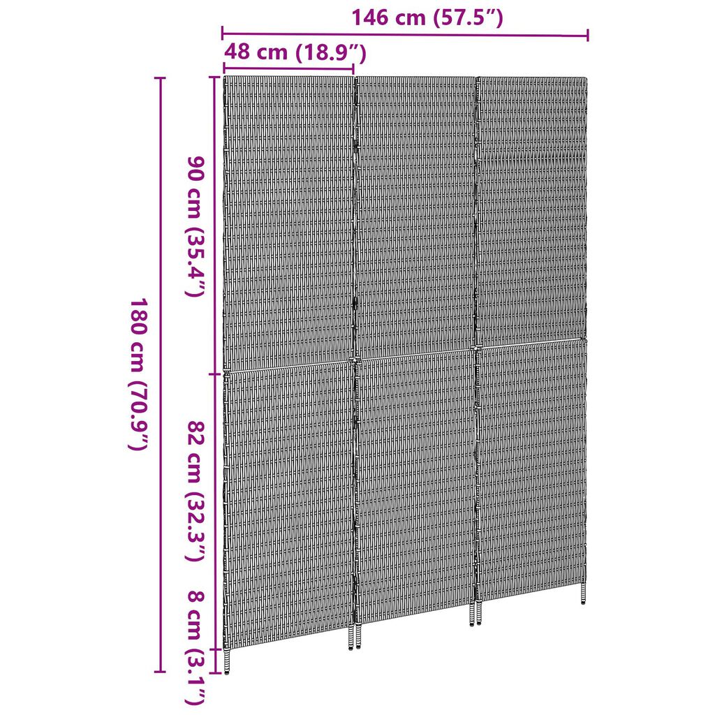 vidaXL Χωρίσματα Δωματίου 3 Πάνελ Φορητά Καφέ 146x180 εκ. Πολυρατάν
