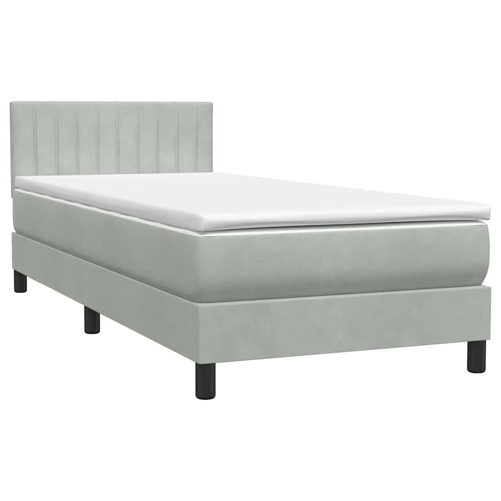vidaXL Box Spring κρεβάτι με στρώμα ανοιχτό γκρι 80x220 cm Βελούδινο