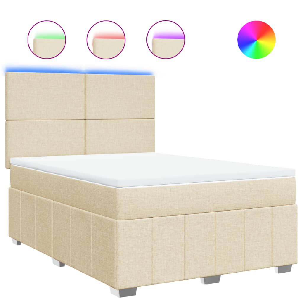 vidaXL Κρεβάτι Boxspring με Στρώμα Κρεμ 140x200 εκ. Υφασμάτινο