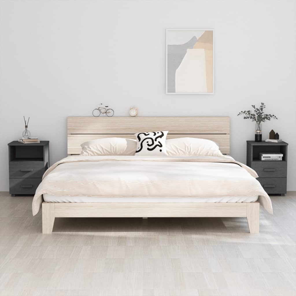 vidaXL Κομοδίνο HAMAR 2 Τεμ. Σκ. Γκρι 40x35x62 εκ. Μασίφ Ξύλο Πεύκου