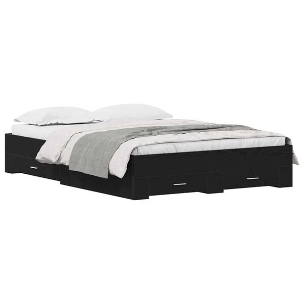 vidaXL Κρεβάτι με Συρτάρια Μαύρη δρυς 140 x 190 cm Επεξεργασμένο ξύλο