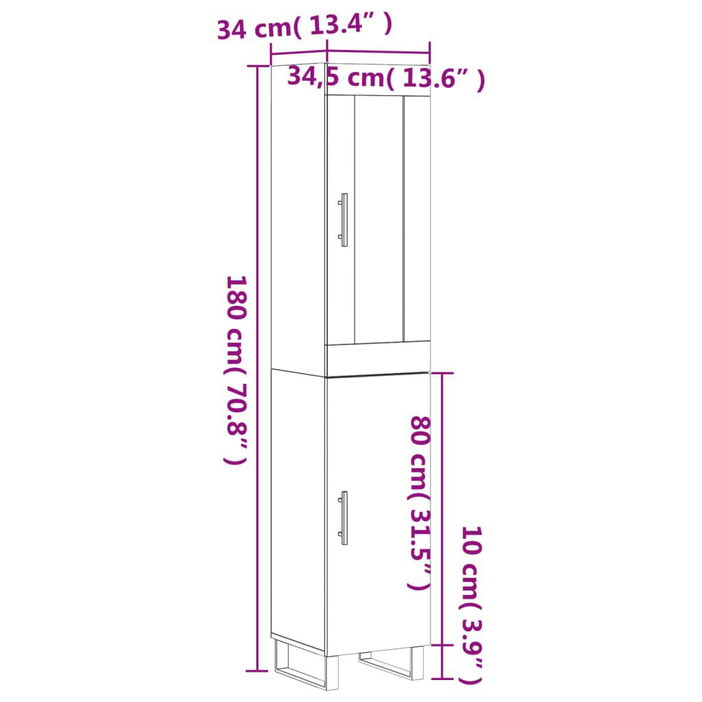 vidaXL Μπουφές Sonoma Γκρι 34,5 x 34 x 180 εκ. από Επεξεργασμένο Ξύλο