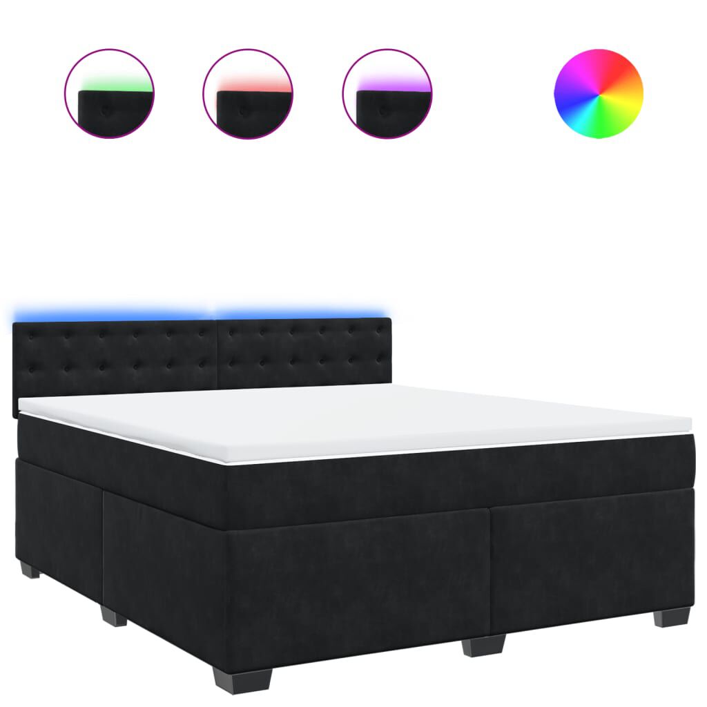 vidaXL Κρεβάτι Boxspring με Στρώμα Μαύρο 180x200 εκ. Βελούδινο