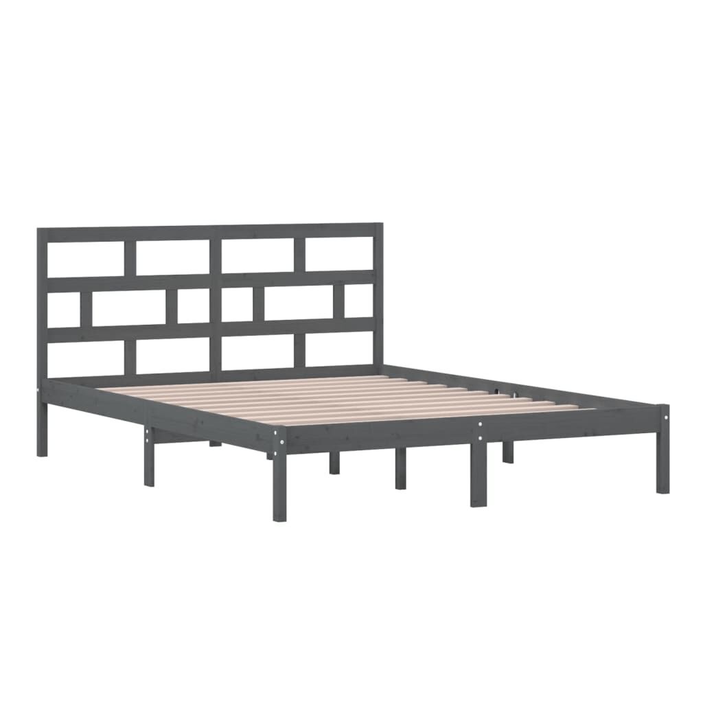 vidaXL Πλαίσιο Κρεβατιού Γκρι 150 x 200 εκ. Μασίφ Ξύλο King Size
