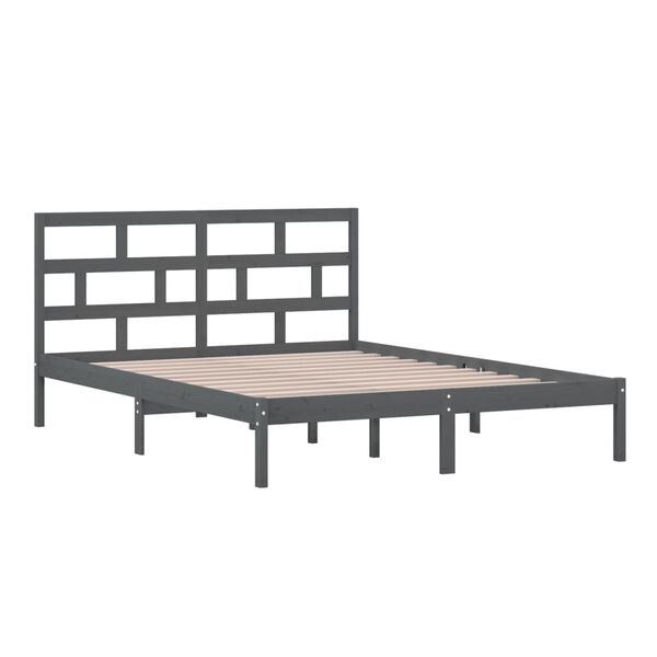 vidaXL Πλαίσιο Κρεβατιού Γκρι 150 x 200 εκ. Μασίφ Ξύλο King Size