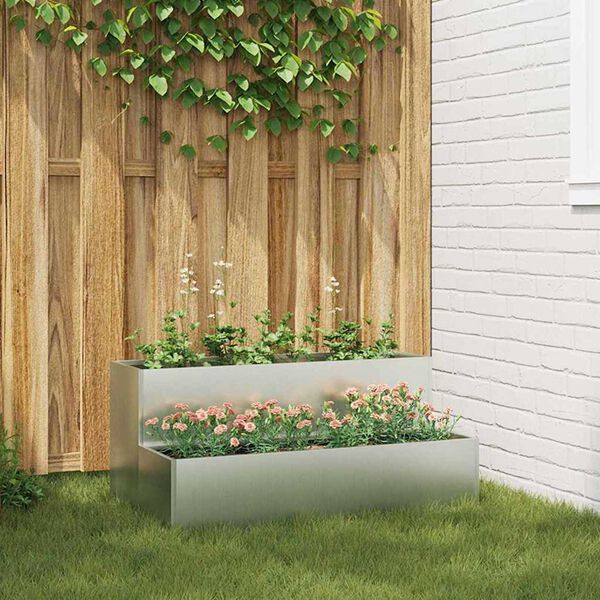 vidaXL Γλάστρα Κήπου Ασημί 100 x 60 x 45 εκ Γαλβανισμένος χάλυβας