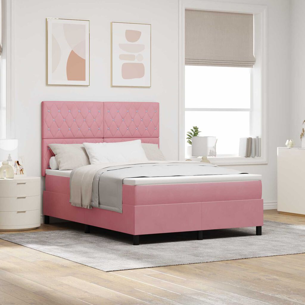 κρεβάτι box spring vidaXL με στρώμα Ροζ 160x200 εκ Βελούδο