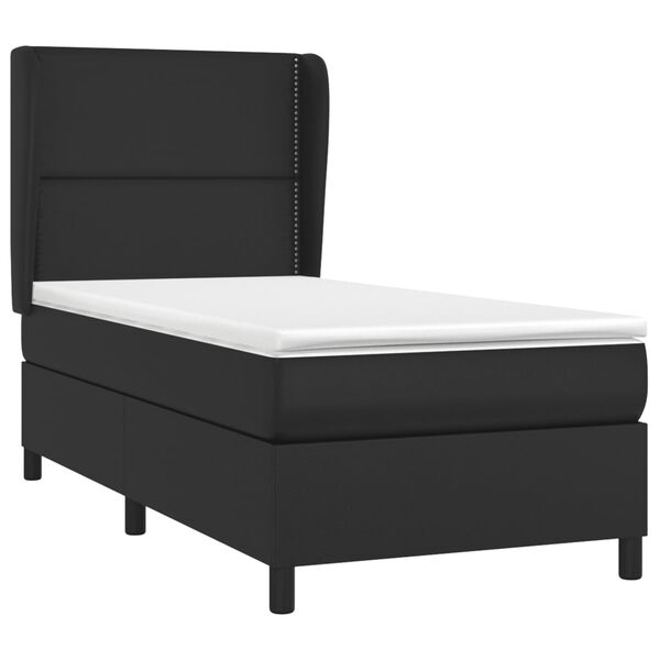 vidaXL Κρεβάτι Boxspring με Στρώμα Μαύρο 80 x 200 εκ. Συνθετικό Δέρμα