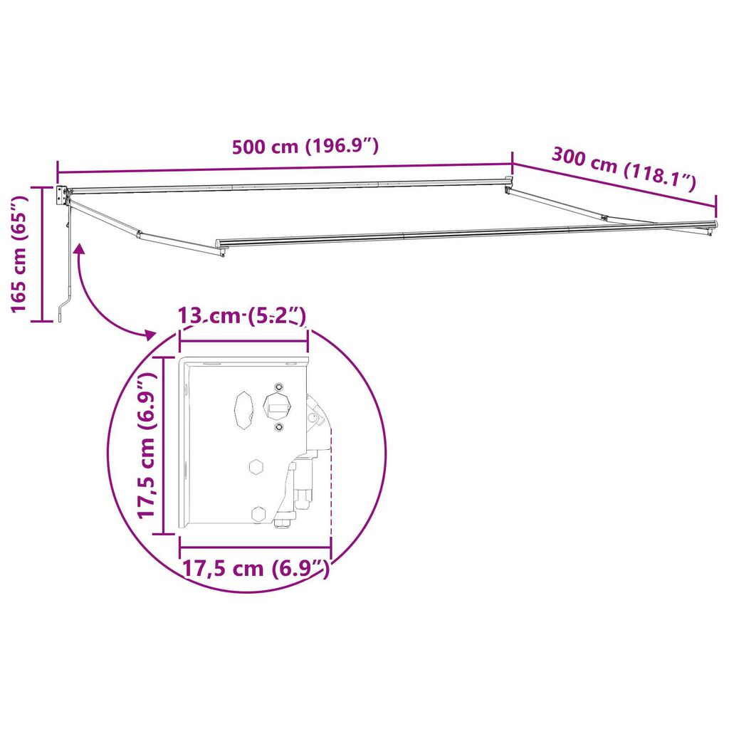 vidaXL Αυτόματη Ανασυρόμενη Τέντα Μαύρη 500x300 cm