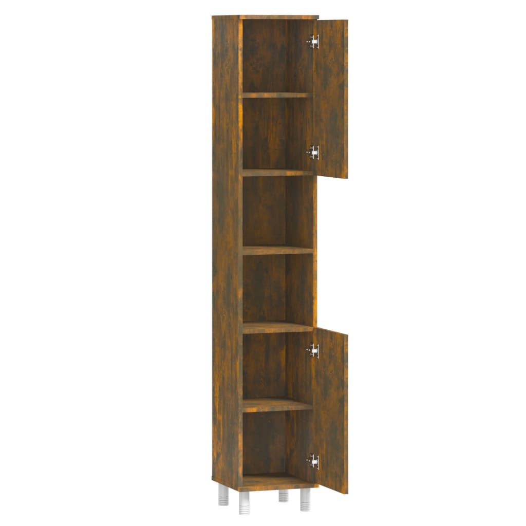 vidaXL Ντουλάπι Μπάνιου Καπνιστή Δρυς 30x30x179 εκ. Επεξεργασμένο Ξύλο