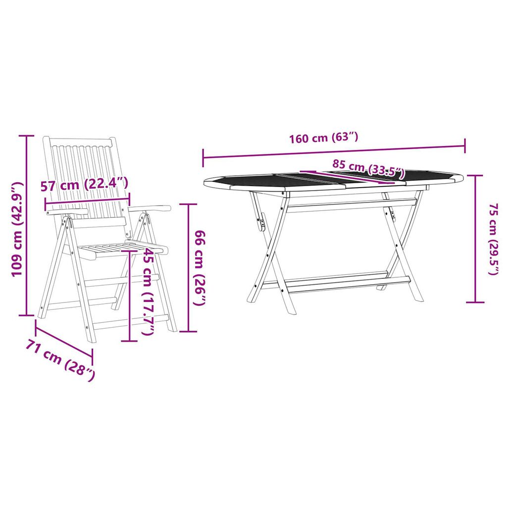 vidaXL Σέτ φαγητού για κήπο 5 pcs Καφέ Μασίφ ξύλο ακακίας