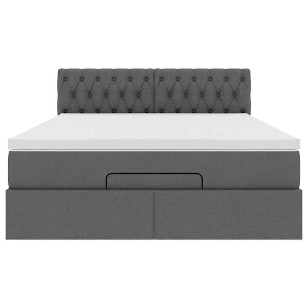 vidaXL Οθωμανικό κρεβάτι με στρώμα & LEDs Σκούρο γκρι 140x190cm Ύφασμα