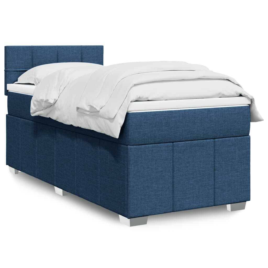 vidaXL Κρεβάτι Boxspring με Στρώμα Μπλε 90x200 εκ.Υφασμάτινο