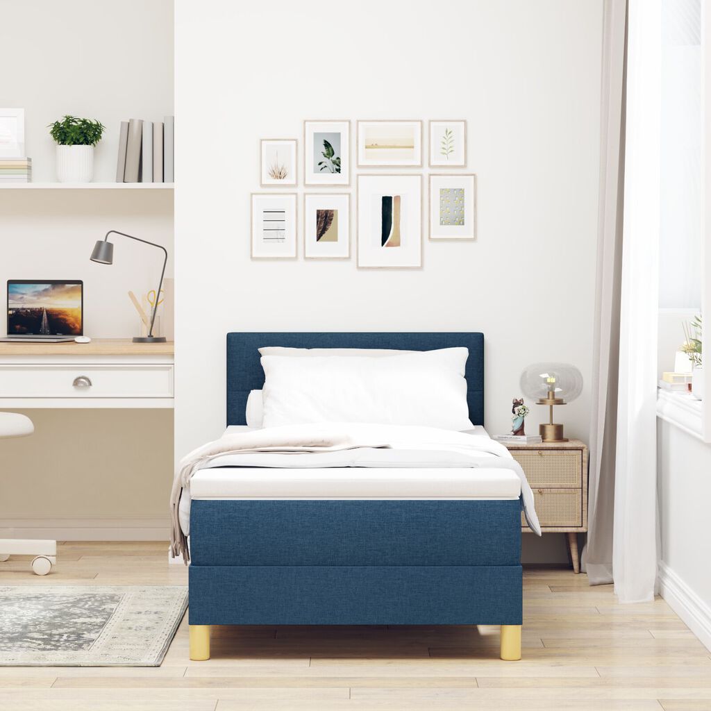 vidaXL Κρεβάτι Box Spring με Μαξιλάρι & LED Μπλε 90x190 εκ. Ύφασμα