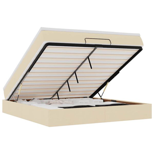 vidaXL Οθωμανικό Κρεβάτι με Στρώμα Κρέμα 160x200cm Ύφασμα
