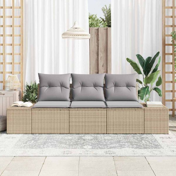 vidaXL Σετ Καναπέ Κήπου με μαξιλάρι 3 pcs Μπέζ και Ανοιχτό Γκρι