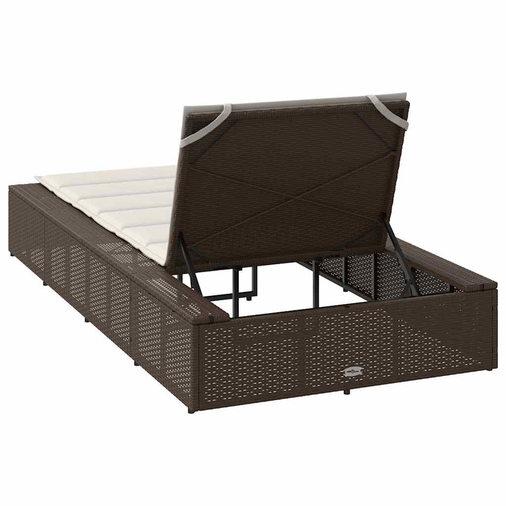 vidaXL Ξαπλώστρα με πλωτό μαξιλάρι Brown Poly Rattan