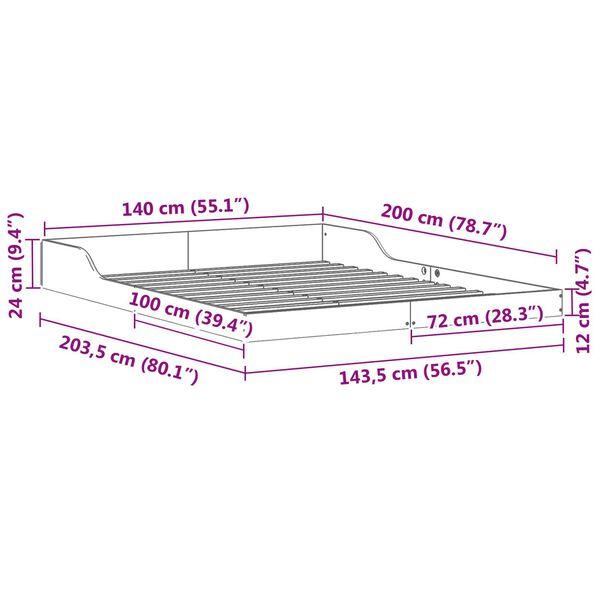 vidaXL Σκελετός Κρεβατιού Καφέ κεριού 140 x 200 cm Μασίφ ξύλο πεύκου