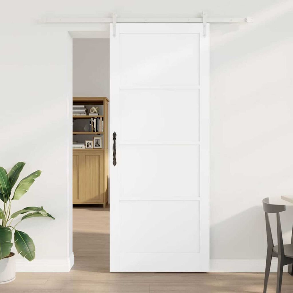 vidaXL Συρόμενη Πόρτα Λευκό 93 x 232 εκ. Μασίφ ξύλο πεύκου και χάλυβας
