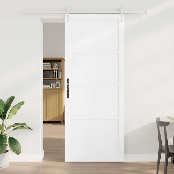 vidaXL Συρόμενη Πόρτα Λευκό 93 x 232 εκ. Μασίφ ξύλο πεύκου και χάλυβας