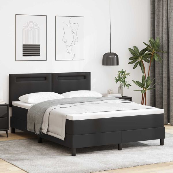 vidaXL Κρεβάτι με Στρώμα με στρώμα Μαύρο 140 x 200 cm Τεχνητό δέρμα