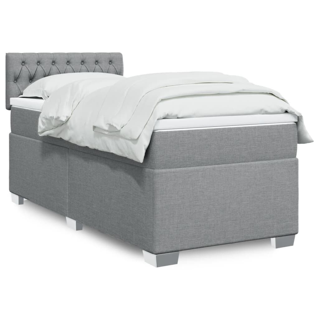 vidaXL Κρεβάτι Boxspring με Στρώμα Ανοιχτό Γκρι 90x190 εκ. Υφασμάτινο