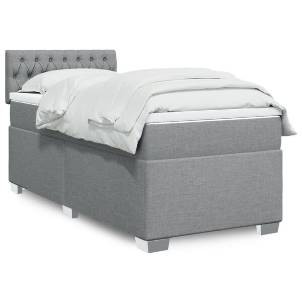 vidaXL Κρεβάτι Boxspring με Στρώμα Ανοιχτό Γκρι 90x190 εκ. Υφασμάτινο