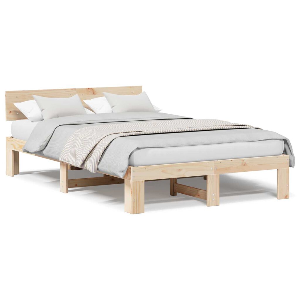 vidaXL Σκελετός Κρεβατιού Καφέ 135 x 190 cm Μασίφ ξύλο πεύκου