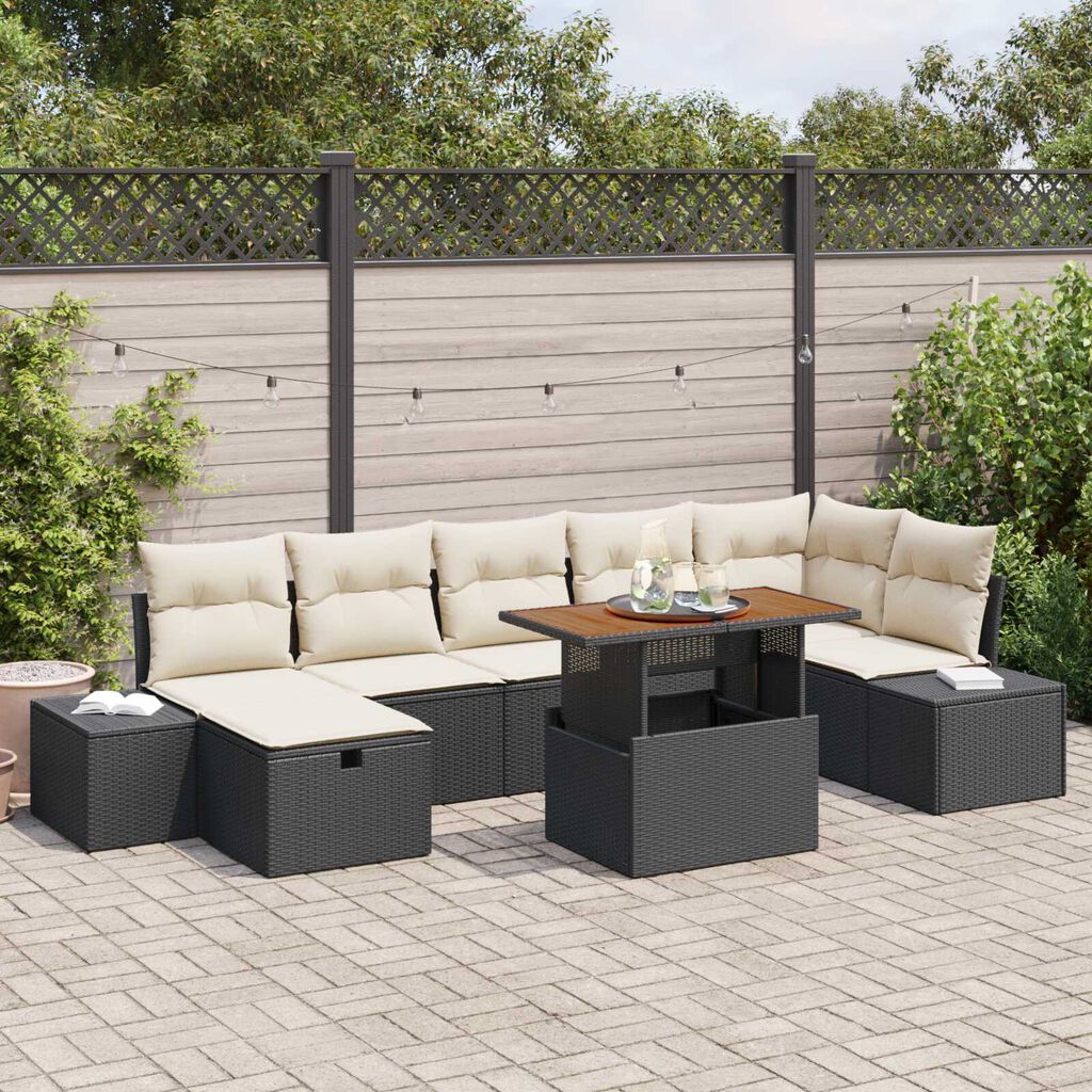 vidaXL Σετ Καναπέ Κήπου με μαξιλάρι 8 pcs Μαύρο Πολυ ράταν