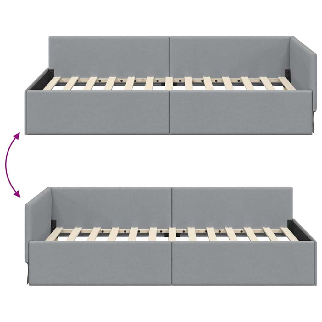 vidaXL Κρεβάτι Γωνίας Ανοιχτό γκρι 90 x 190 cm Ύφασμα και Έργο ξύλου