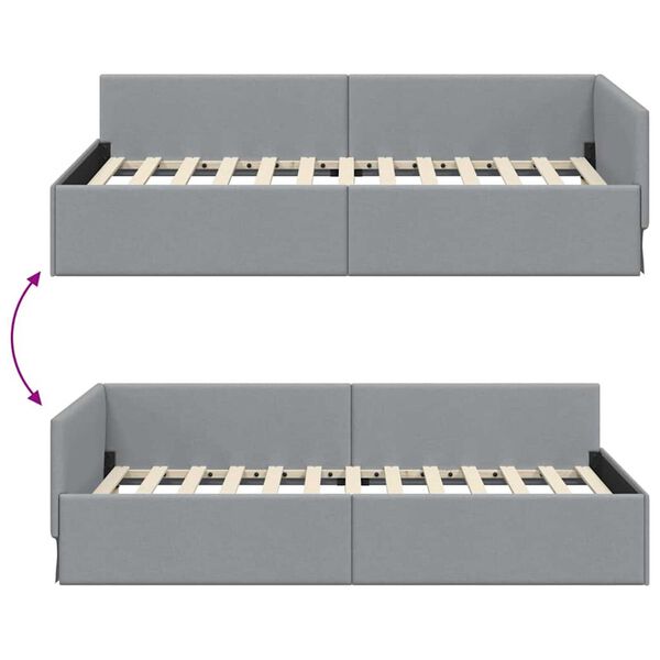 vidaXL Κρεβάτι Γωνίας Ανοιχτό γκρι 90 x 190 cm Ύφασμα και Έργο ξύλου