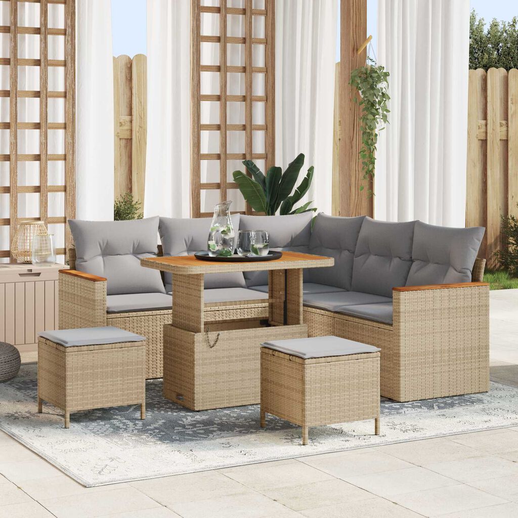 vidaXL Σετ Καναπέ Κήπου με μαξιλάρι 8 pcs Μπεζ Πολυ ράταν