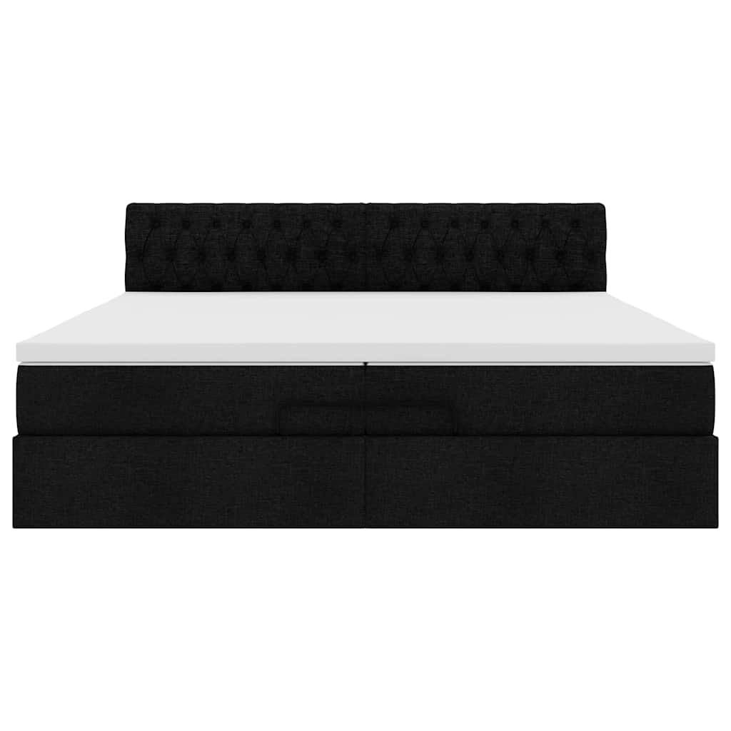 vidaXL Οθωμανικό κρεβάτι με στρώμα Μαύρο 200x200 cm Ύφασμα