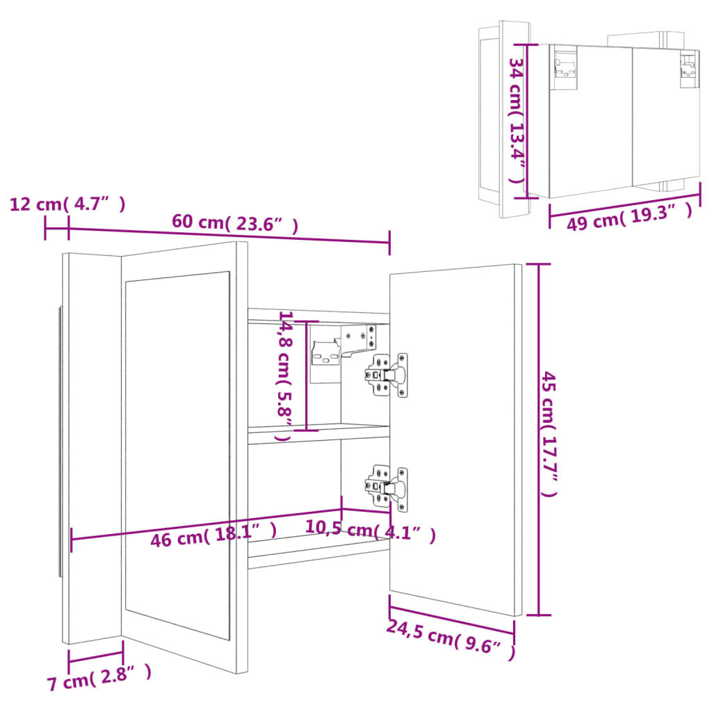 vidaXL Καθρέφτης Μπάνιου με LED Γυαλιστερό Λευκό 60x12x45 εκ.Ακρυλικός