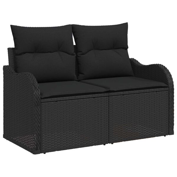 vidaXL Σετ Σοφάκι Κήπου 9 pcs Μαύρο Μεγάλο Ρατάν, Ξύλο