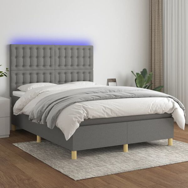 vidaXL &Kappa;&rho;&epsilon;&beta;ά&tau;&iota; Boxspring &mu;&epsilon; &Sigma;&tau;&rho;ώ&mu;&alpha; & LED &Sigma;&kappa;.&Gamma;&kappa;&rho;&iota; 140x190&epsilon;&kappa;. &Upsilon;&phi;&alpha;&sigma;&mu;ά&tau;&iota;&nu;&omicron;