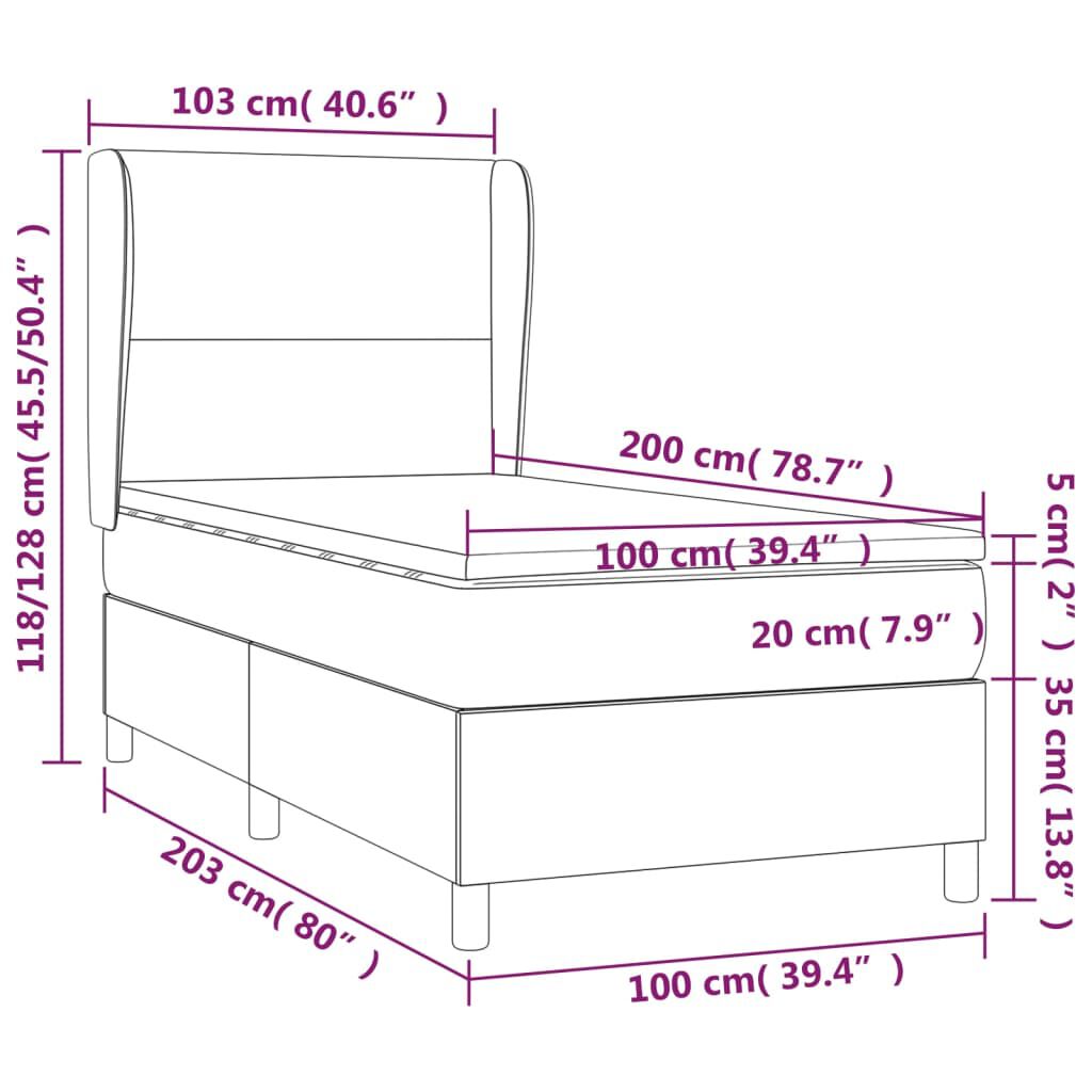 vidaXL Κρεβάτι Boxspring Στρώμα&LED Καπουτσίνο 100x200 εκ. Συνθ. Δέρμα