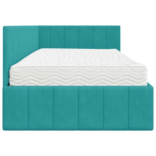 vidaXL Κρεβάτι Γωνίας με στρώμα Τιρκουάζ 90 x 190 cm Βελούδο
