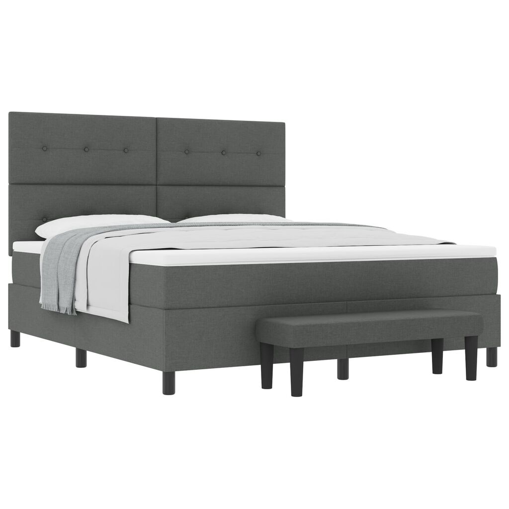 vidaXL Box Spring Κρεβάτι με Στρώμα & Πάγκο Σκούρο Γκρι 180x200 εκ. Ύφασμα