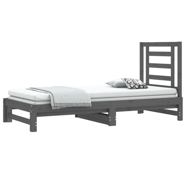 vidaXL Καναπές Κρεβάτι Συρόμενος Γκρι 2x(90x200) εκ. Μασίφ Ξύλο Πεύκου