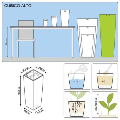 LECHUZA Γλάστρα Cubico Alto 40 ALL-IN-ONE Ανθρακί 18233