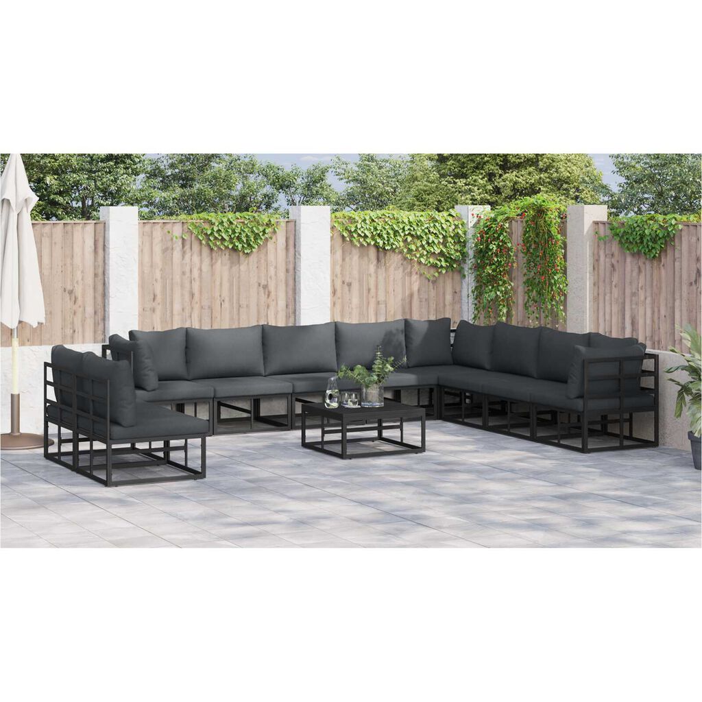 vidaXL Σετ Καναπέ Κήπου 11 pcs Μαύρο 70 x 70 x 32 εκ Αλουμίνιο