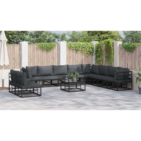 vidaXL Σετ Καναπέ Κήπου 11 pcs Μαύρο 70 x 70 x 32 εκ Αλουμίνιο