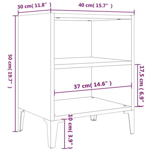 vidaXL Κομοδίνo Γκρι Σκυροδέματος 40 x 30 x 50 εκ. με Μεταλλικά Πόδια