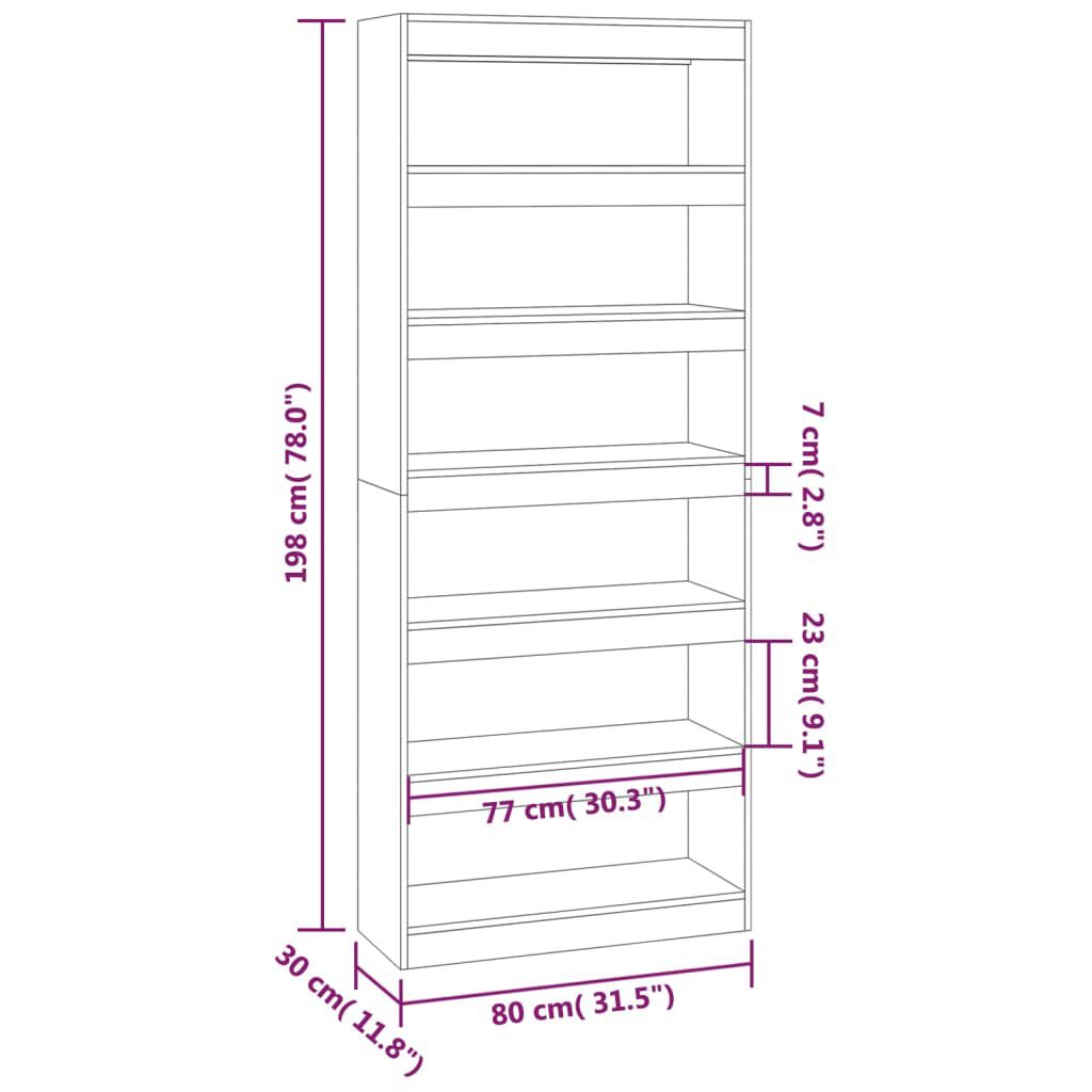 vidaXL Βιβλιοθήκη/Διαχωρ. Χώρου Καπνιστή Δρυς 80x30x198 εκ. Επεξ. Ξύλο