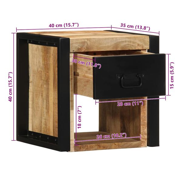 vidaXL Κομοδίνο 40x35x40 cm Στερεό ακατέργαστο ξύλο Mango