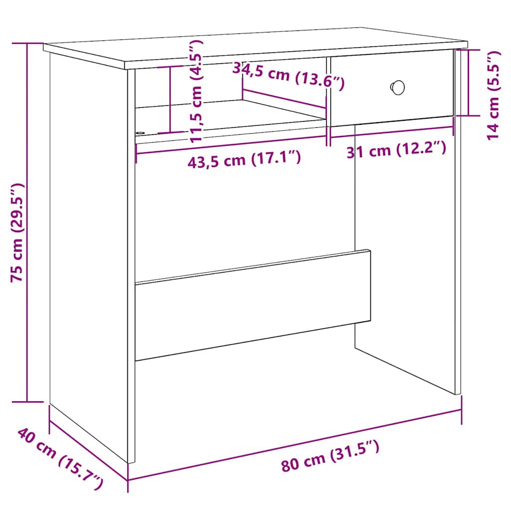 vidaXL Γραφείο Καπνιστή Δρυς 80 x 40 x 75 εκ. από Επεξεργασμένο Ξύλο