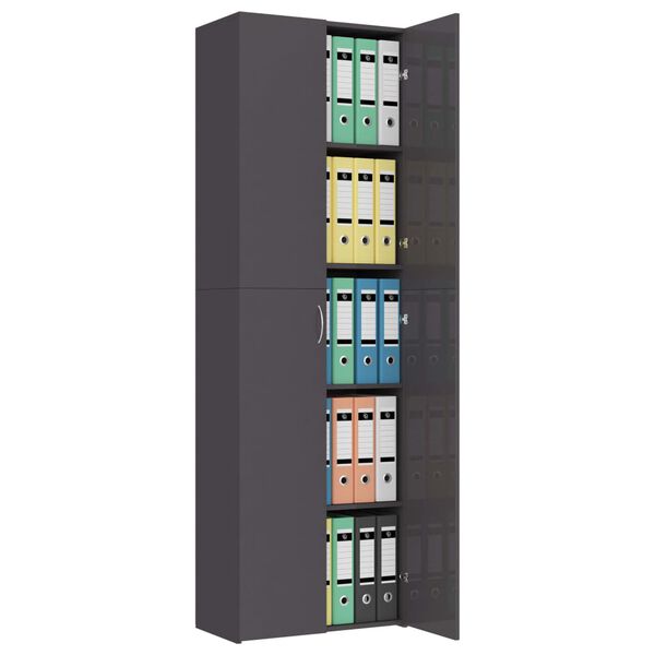 vidaXL Ντουλάπα Γραφείου Γυαλιστερό Γκρι 60x32x190 εκ. από Μοριοσανίδα