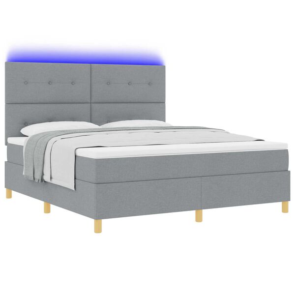 vidaXL Κρεβάτι με βάθρο με στρώμα & LED Ανοιχτό Γκρι 180x200 εκ. Υφασμα